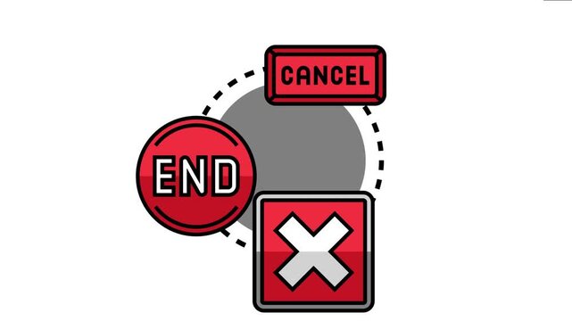Cancel, end, and close button icons forming a conceptual design, symbolizing termination, stopping action, or exiting processes in user interfaces and digital applications