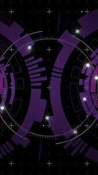 Futuristic digital interface with rotating circles and glowing lights animation