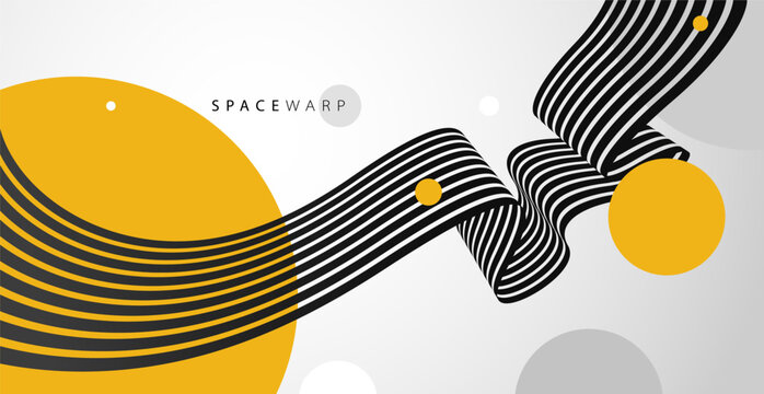 3D perspective lines and circles vector abstract background, curve stripes ribbon bent wallpaper, road journey concept, dynamic wallpaper.