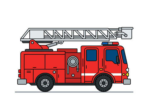Cartoon Red Fire Engine Ladder Truck