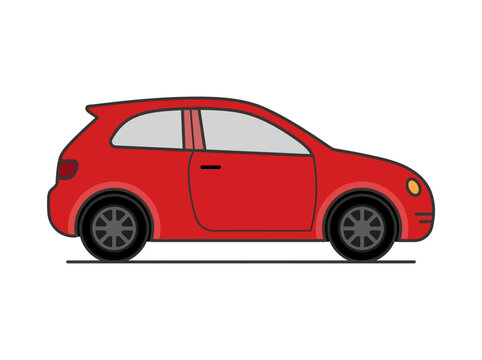 Red Compact Hatchback Car Vector Illustration