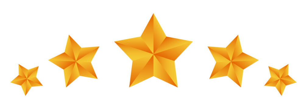 Five star. Golden 5 star badge representing product rating, premium quality, luxury. Transparent vector and PNG