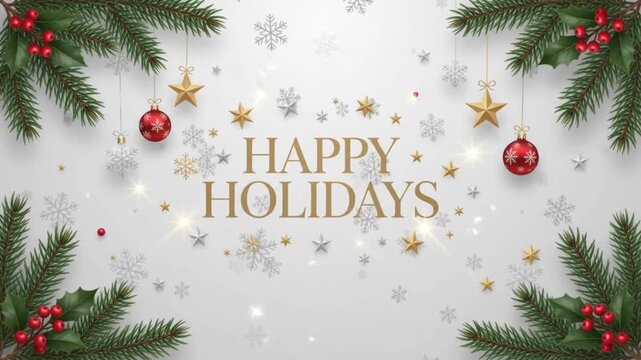 Christmas background with pine branches and falling snowflakes for holiday greeting cards