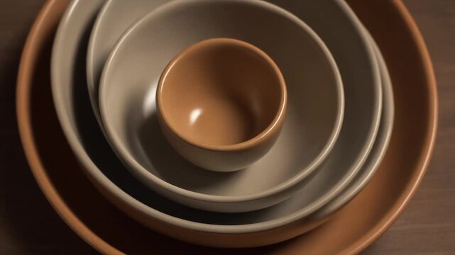 Stack of Ceramic Bowls in Earth Tones, Modern Kitchenware, Minimalist Tableware
