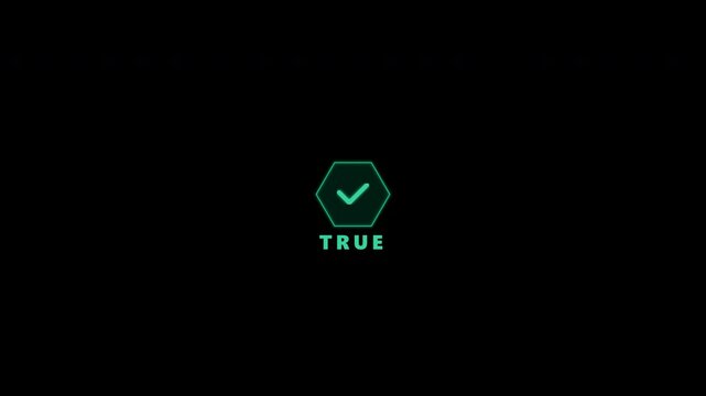 Digital hive network nodes confirming data with green checkmarks and true labels on alpha channel