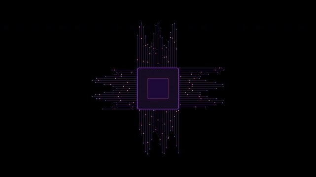 Digital microchip processors with glowing pulse lines on alpha channel background