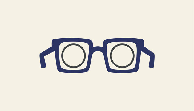 Flat vector illustration of a pair of classic thick blue rimmed spectacles with round lenses on a warm background.
