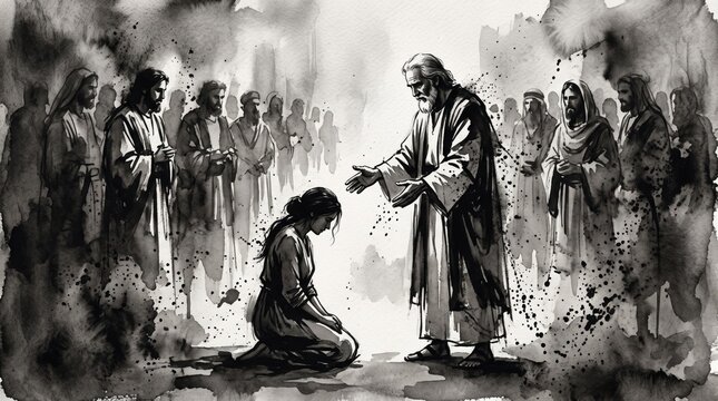 woman kneeling before an elder seeking guidance