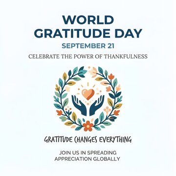 World gratitude day colorful hand wreath illustration