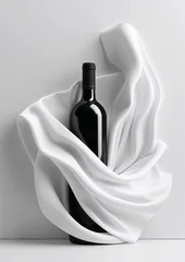 Dark glass wine bottle wrapped in elegant white flowing fabric © eugenepartyzan