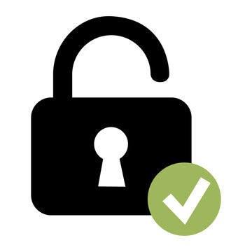 Unlocked padlock with green check mark for successful access