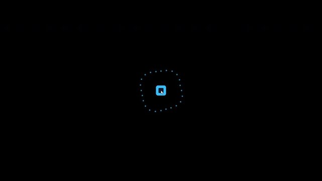 Four blue square tech interface elements with circular particle arrays on alpha channel