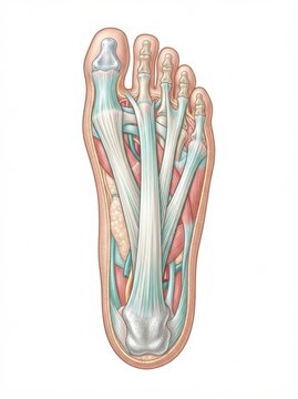 This visual showcases the fascia connective tissue and myofascial anatomy within a cross-section of a human foot.