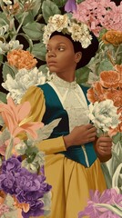 Fototapeta premium Black woman colorful flowers mobile wallpaper