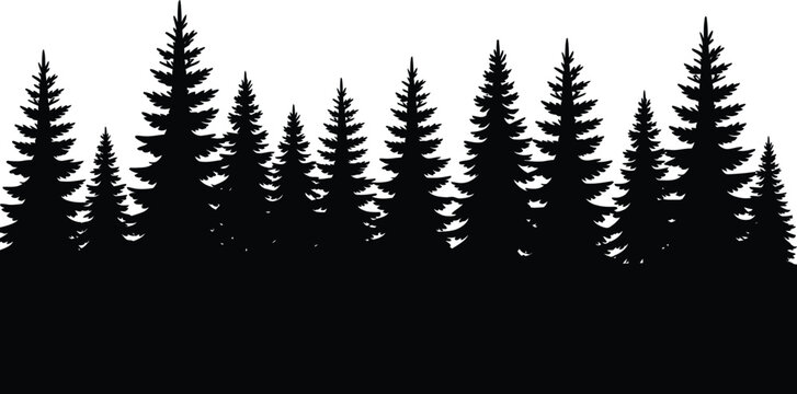 Black and white pine tree silhouette pattern against dark background