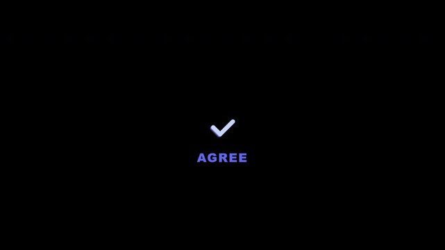 Four purple agree buttons with checkmarks isolated on alpha channel for video overlay