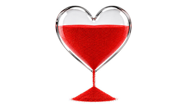 Red Sand Pouring from a Glass Heart, Love and Time Concept 3D Illustration