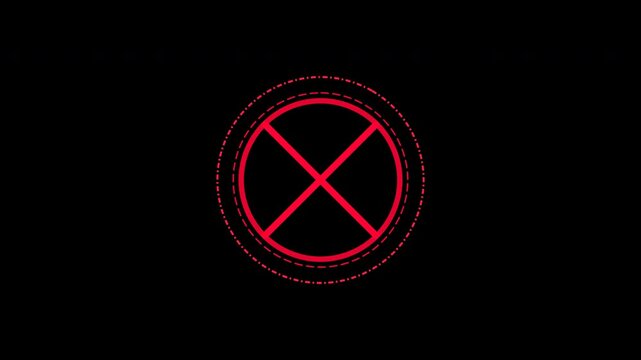 Four red futuristic HUD dash rings with cross symbols isolated on alpha channel background