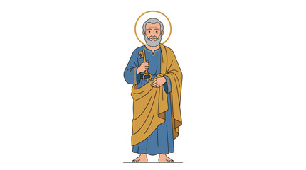 Naklejka premium Saint Peter holding the keys of heaven with a halo, depicted in a simple illustration style