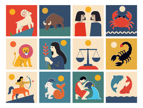 Set of zodiac sign in a vintage style. Vector illustration