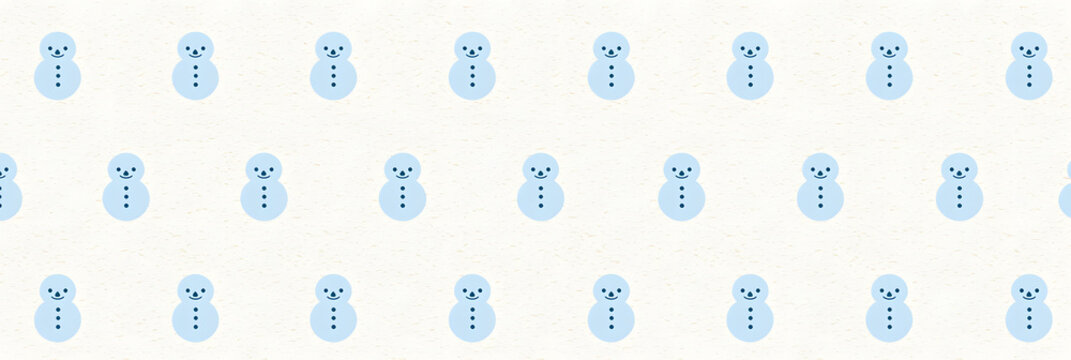 Tiny blue snowmen displayed against a pale backdrop. A sweet, seamless graphic pattern. A minimalist, two-dimensional vector illustration. With added texture.