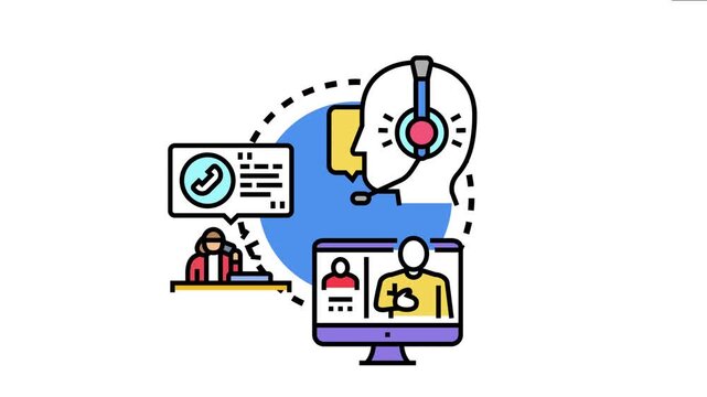 Call center help desk concepts with an agent providing online consultations, interacting with customers, and offering technical assistance or advisory services through communication channels