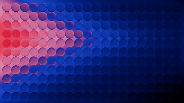 Dynamic abstract background featuring arrow shaped red lighting on blue circle pattern grid, tech innovation concept