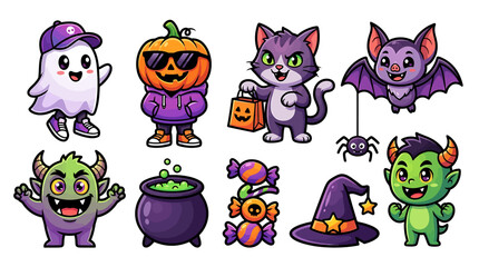 Obraz premium Colorful Cartoon Halloween Characters Collection Set.