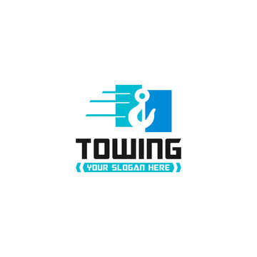 Towing truck service logo towing hook in the rectangle shape logo. Suitable for your design need, logo, illustration, animation, etc.
