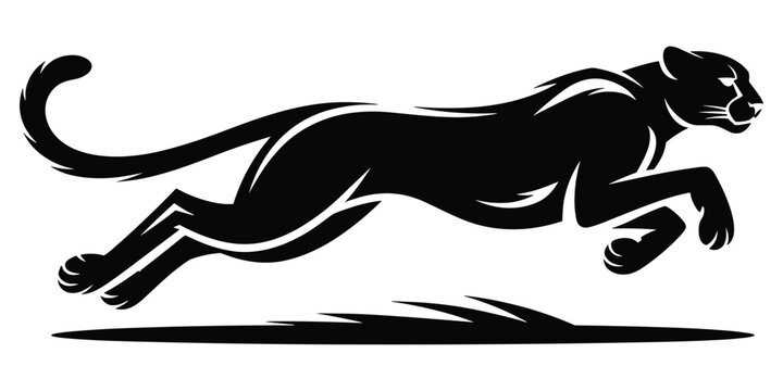 Running panther illustration with dynamic lines black silhouette