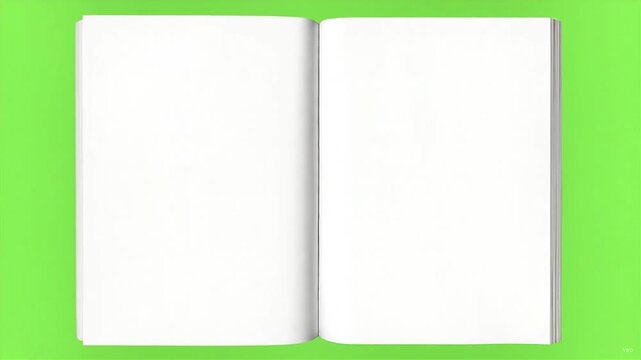 Open book page turn animation on green screen