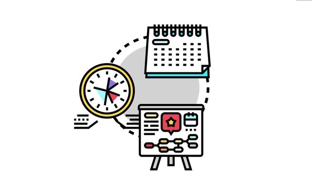 Calendar planning concept scheduling, time management, and strategizing processes with icons for organization, deadlines, and task execution