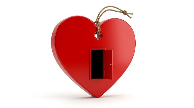 Red heart shape with an open door isolated on white background