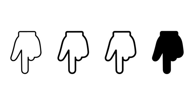 Hand Pointer Icons Set, Downward Direction, Click Gesture, Navigation Symbols, Vector Graphics