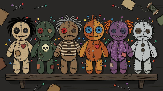 Colorful Voodoo Doll Characters Collection for Halloween or Decor