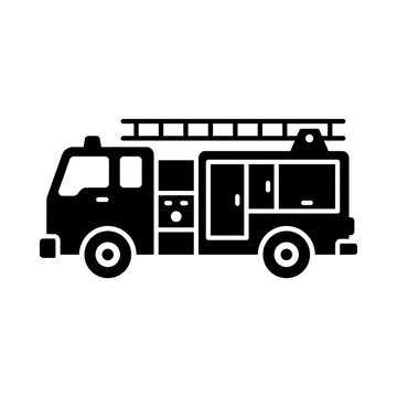 Fire Truck Side View Icon - Black Solid Emergency Firefighter Engine Vehicle Vector Isolated