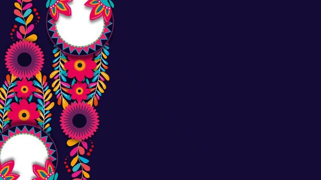Colorful Mexican Floral Embroidery Background for Hispanic Heritage Month Celebration.