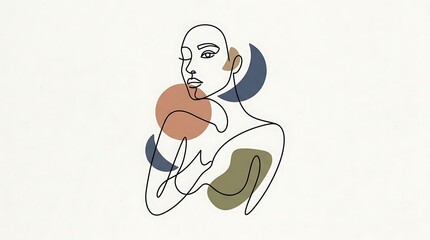 Fototapeta premium Continuous line drawing of a beautiful woman face touching skin with hand for beauty skincare concept