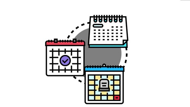 Calendars tracking business deadlines, scheduling personal events, and marking significant reminders with checkmarks and gravestone symbols for organized time management