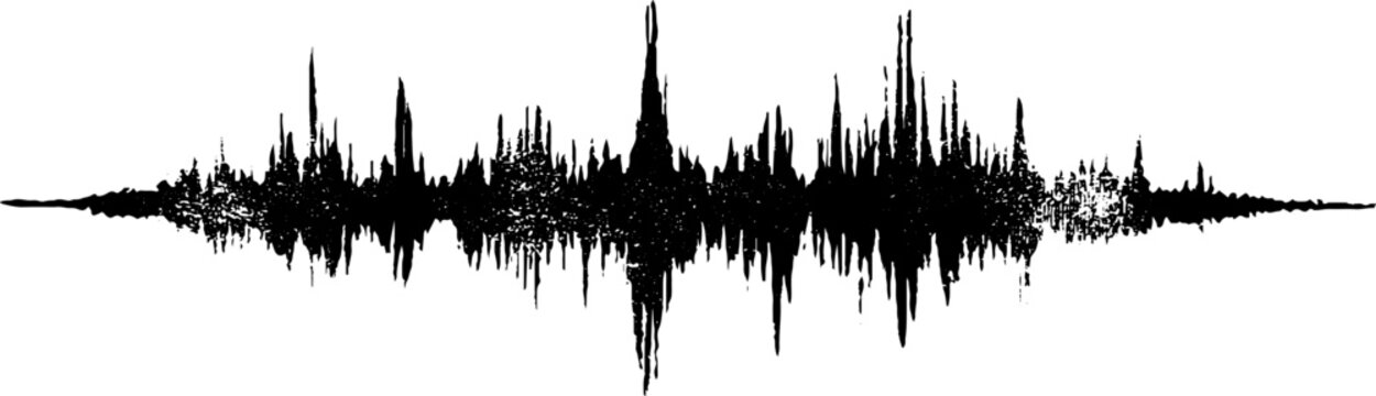 Grunge black and white waveform spike stencil background with high contrast noise texture for poster banner and music design assets