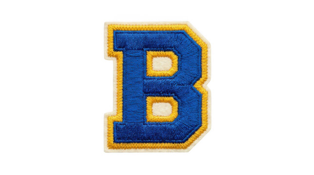 Bold stylized blue letter b with yellow outline isolated on transparent background