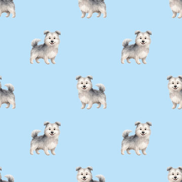 Watercolor small puppy seamless pattern, cute dog clipart isolated for kids products, fabric and pet branding