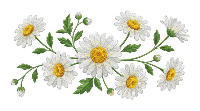 Bright white daisies floral vector illustration isolated on transparent background