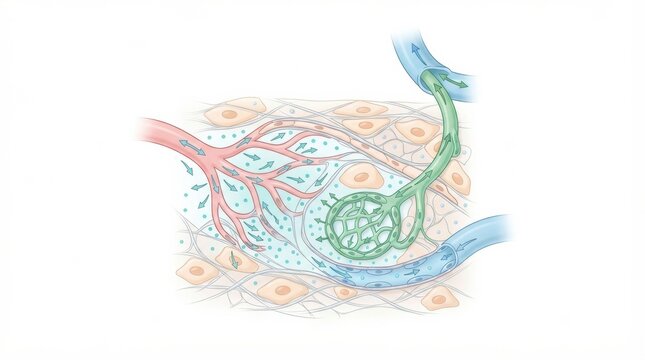 Lymphatic system anatomy shows lymph nodes and vessels that help with immune drainage and interstitial fluid homeostasis in the body.