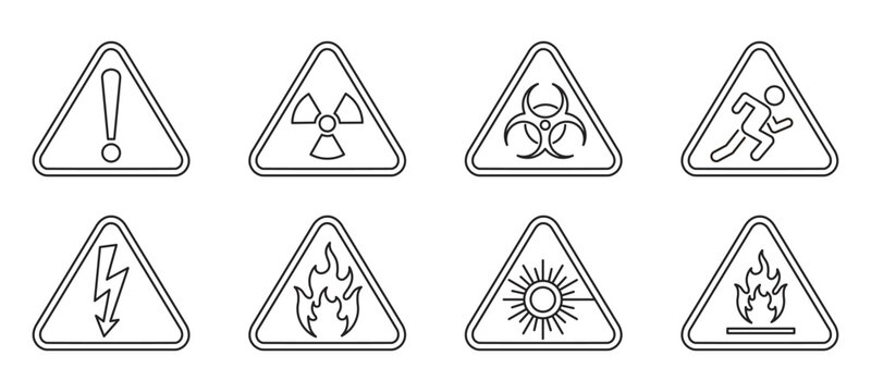 danger warning triangle icon in line style,  warning triangle signs and symbols . Vector stock illustration