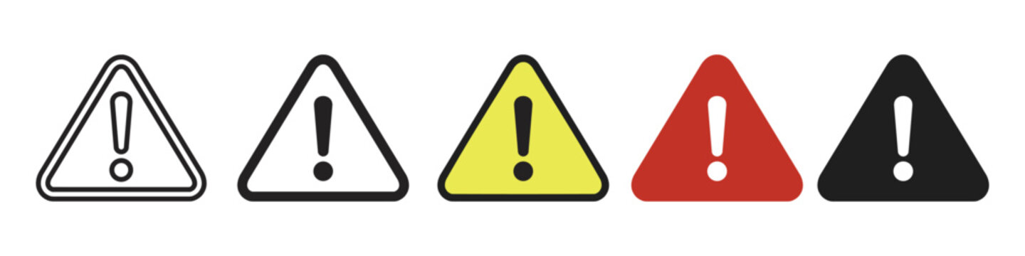 Warning triangle danger icon set, Vector stock illustration