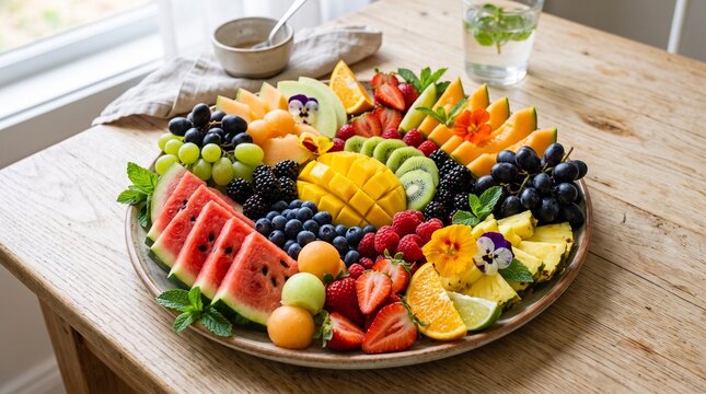 Vibrant Assortment of Fresh Fruits Artfully Arranged on a Platter for a Healthy Refreshment