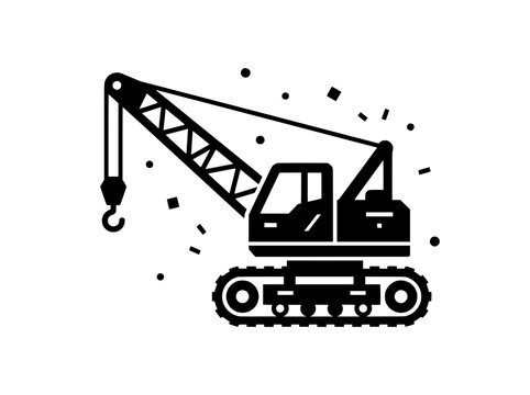 Industrial crawler crane vector icon, heavy construction machinery silhouette, lifting equipment for building sites and engineering projects