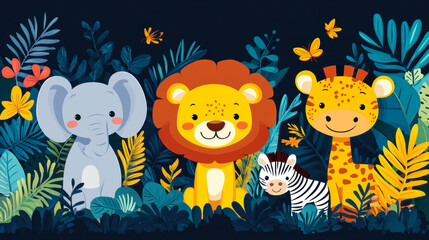 Naklejka premium wild animals in the jungle scene