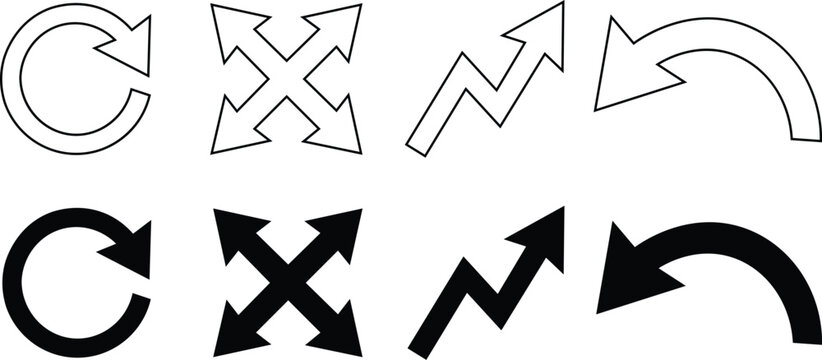 Four bold black arrows pointing different directions
